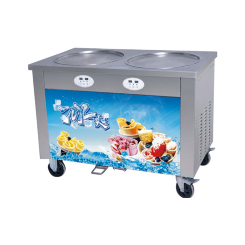Double Round Commercial Fried Ice Cream Cart Machine for Snack Bar & Market Stall